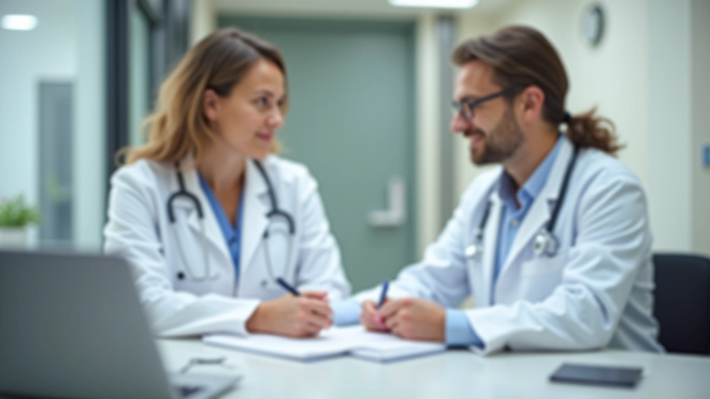 Arzt und Patient in Beratung, Dokumentation von Gesundheitsfragen und medizinischer Geschichte