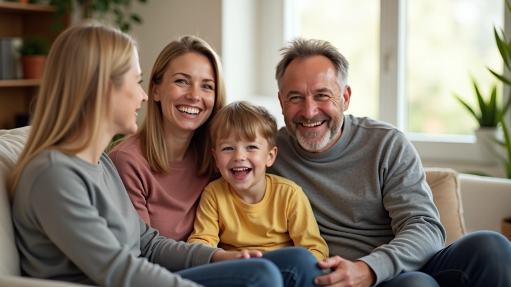 Familie feiert wichtigen Moment zusammen, symbolisiert Lebensveränderungen wie Hochzeit oder Kindergeburt