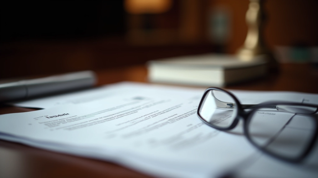 Rechtliche Dokumente und Versicherungsbedingungen mit Lesebrille und Stift auf dem Tisch